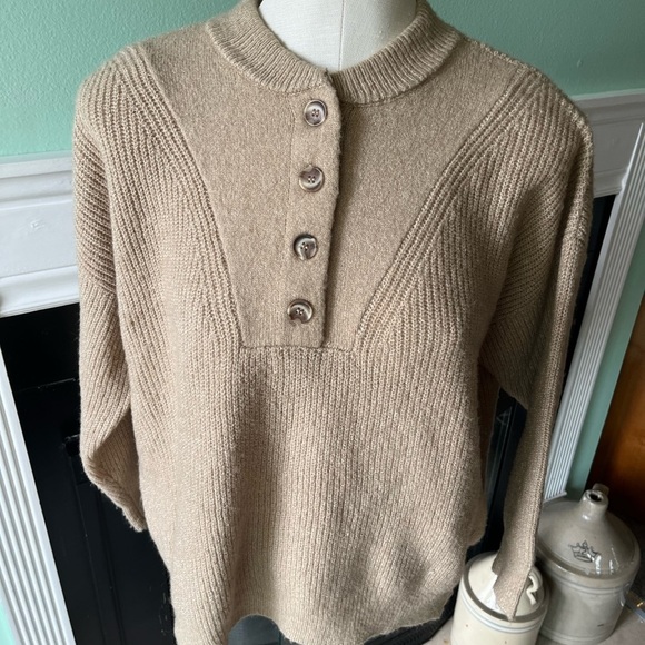 Tan Lightweight Button Up Crewneck Sweatshirt - Picture 1 of 3